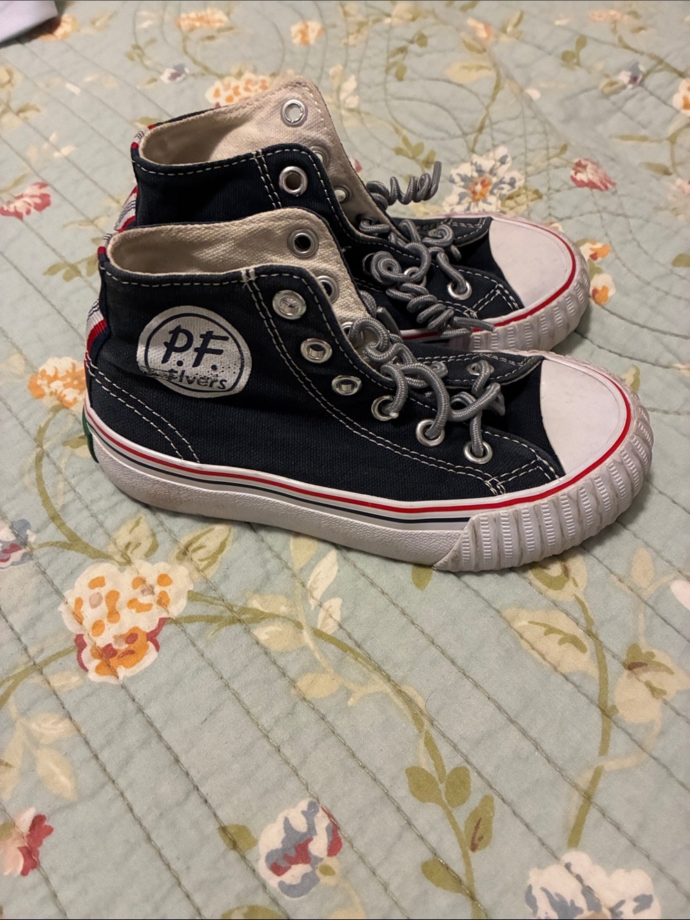P.F. Flyers Kids Navy Canvas High-Top Sneakers with Red Trim